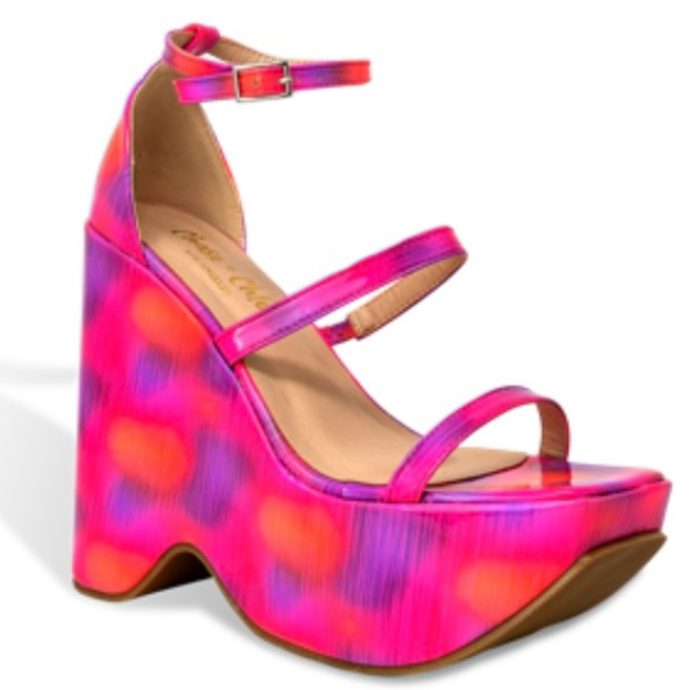 NWT Chase & Chloe Women’s Chunky Platform Wedge Slide Heeled Sandal Size 7